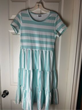 Dash of glitter Mint and White Striped Tiered Dress